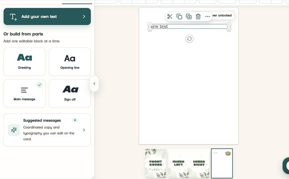 The Walty editor showing an unlocked back page with editable text selected